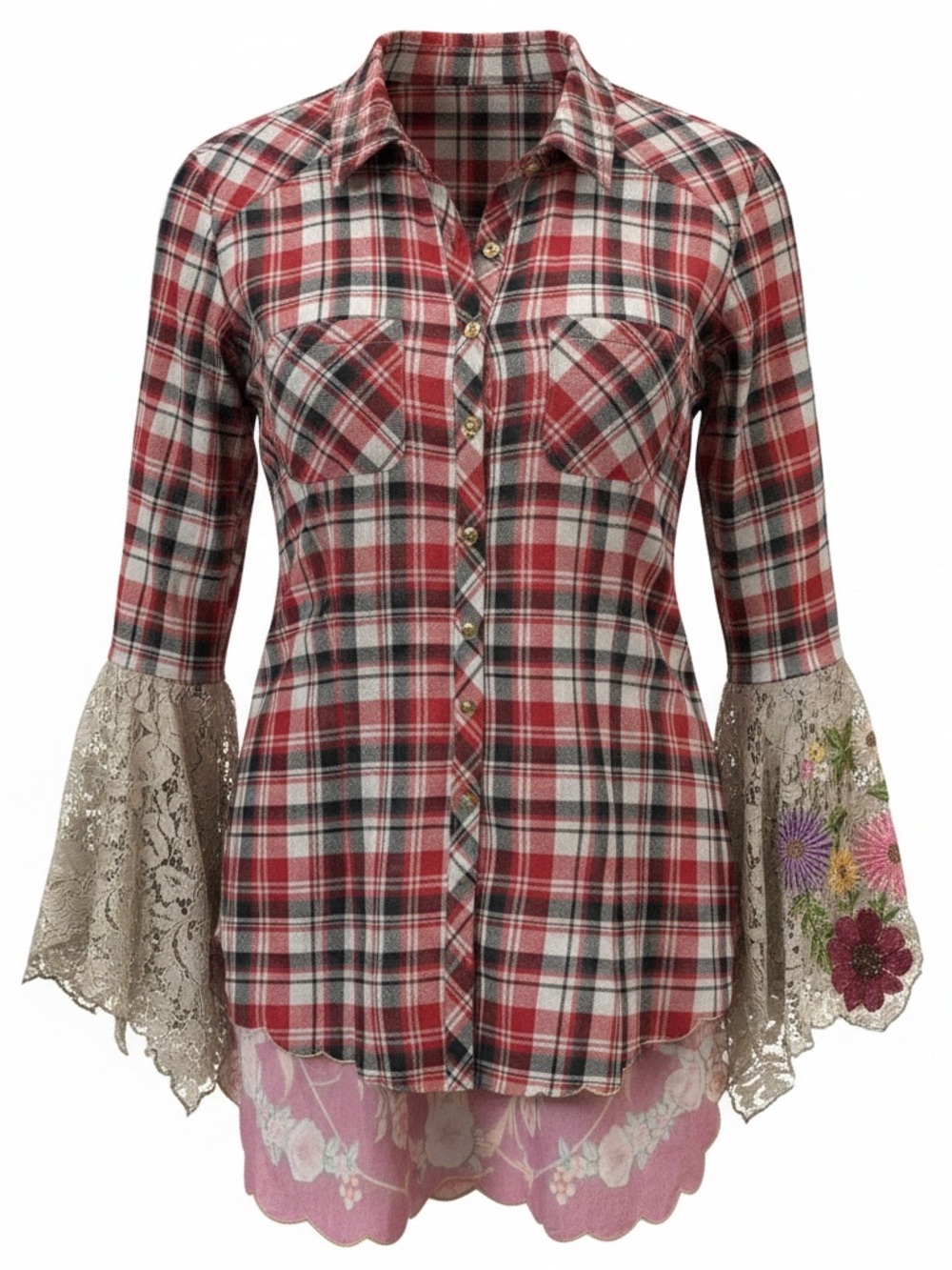 Aratta “Iliana” red flannel shirt tunic
